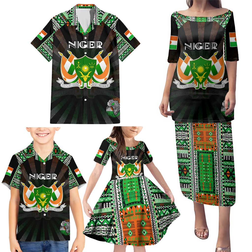 Personalized Niger Roots Family Matching Puletasi and Hawaiian Shirt African Map in Fingerprint and Tribal Colors