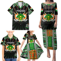 Personalized Niger Roots Family Matching Puletasi and Hawaiian Shirt African Map in Fingerprint and Tribal Colors