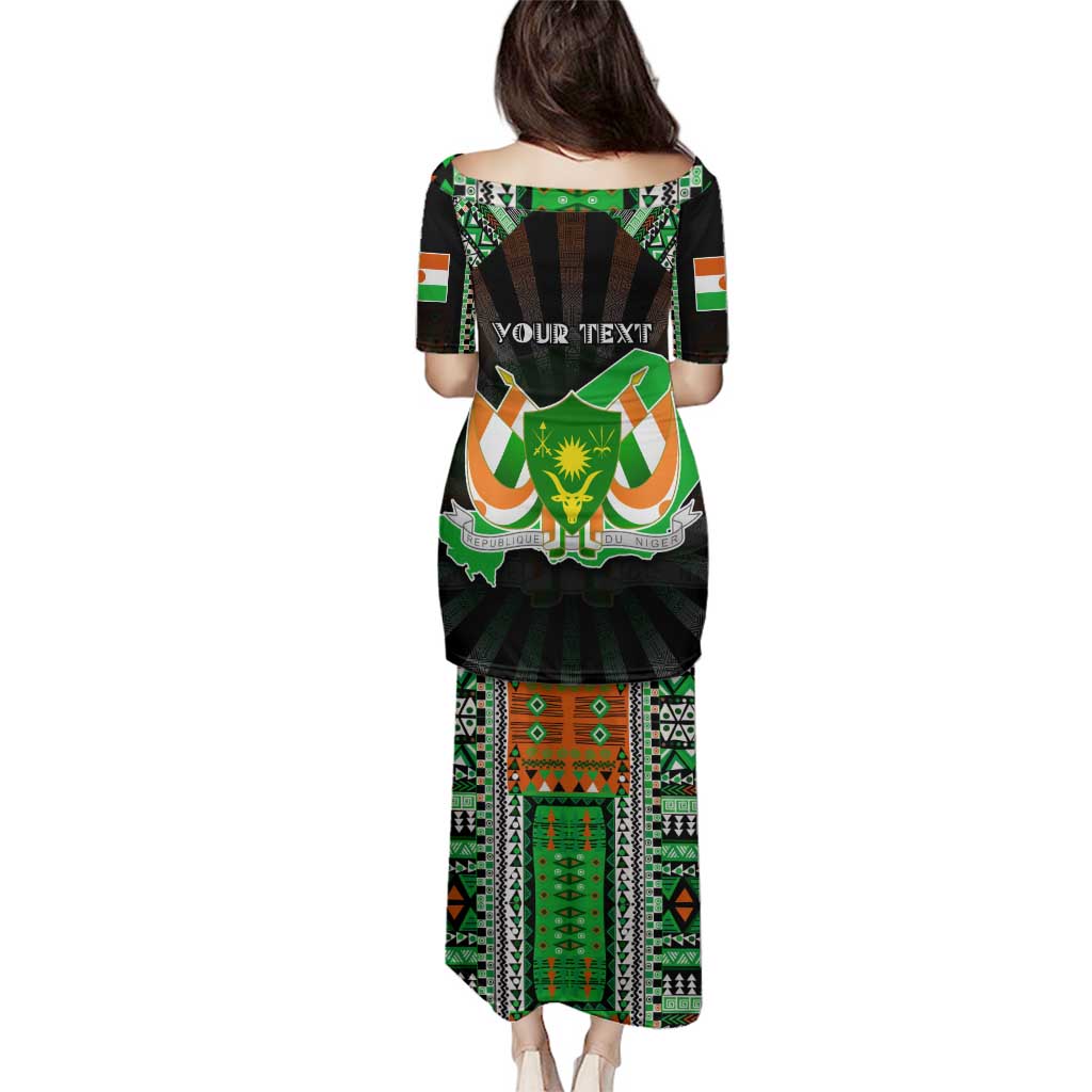 Personalized Niger Roots Family Matching Puletasi and Hawaiian Shirt African Map in Fingerprint and Tribal Colors