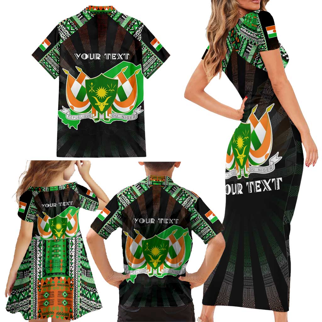 Personalized Niger Roots Family Matching Short Sleeve Bodycon Dress and Hawaiian Shirt African Map in Fingerprint and Tribal Colors