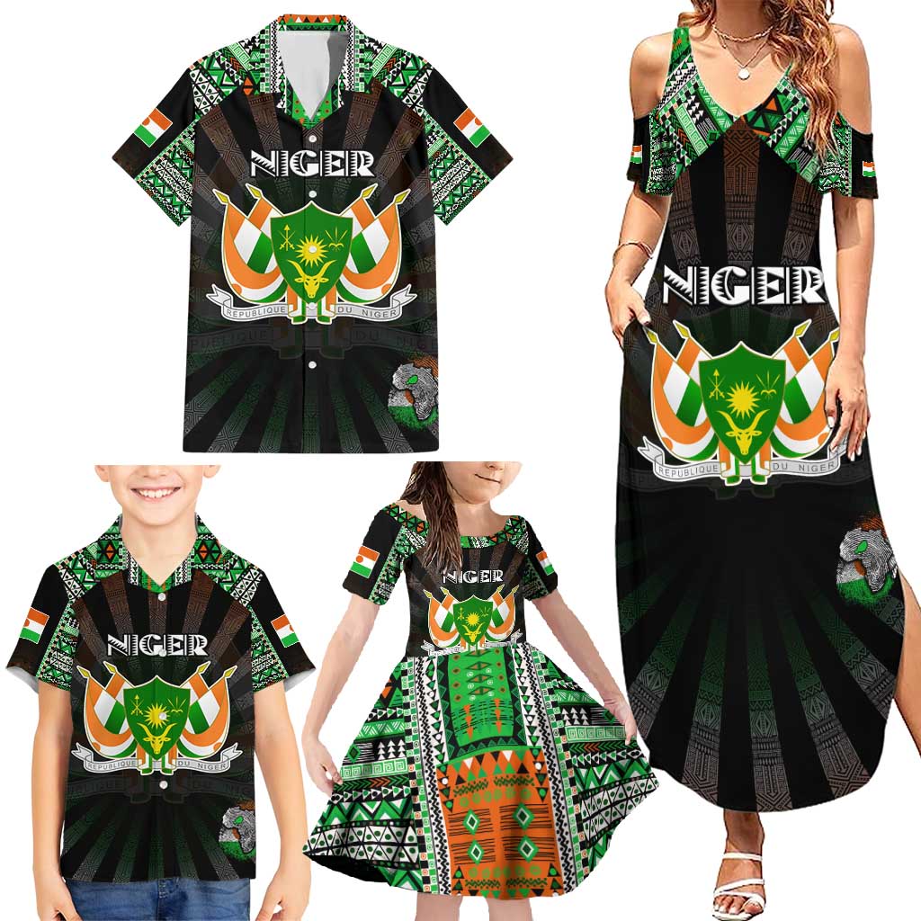 Personalized Niger Roots Family Matching Summer Maxi Dress and Hawaiian Shirt African Map in Fingerprint and Tribal Colors