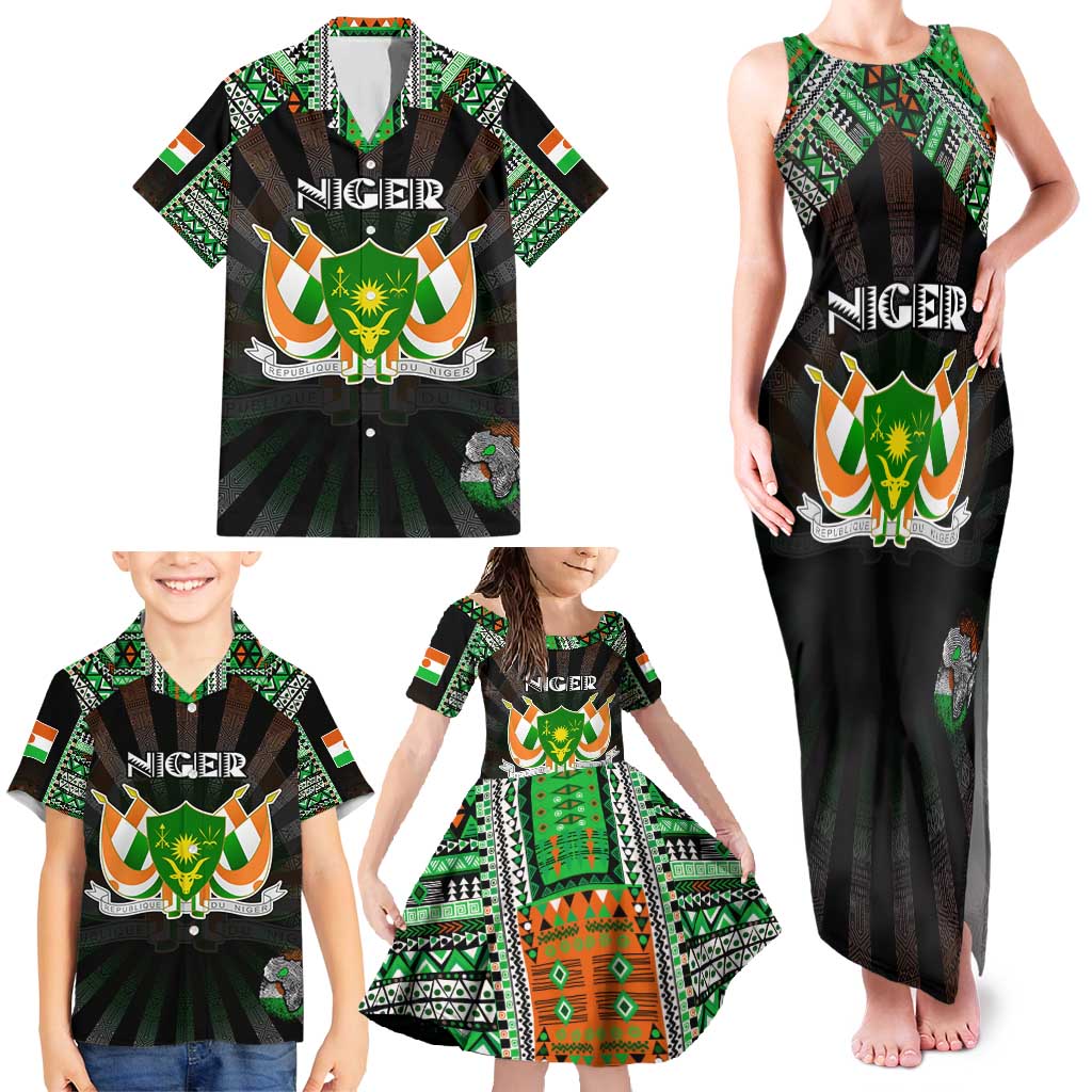 Personalized Niger Roots Family Matching Tank Maxi Dress and Hawaiian Shirt African Map in Fingerprint and Tribal Colors