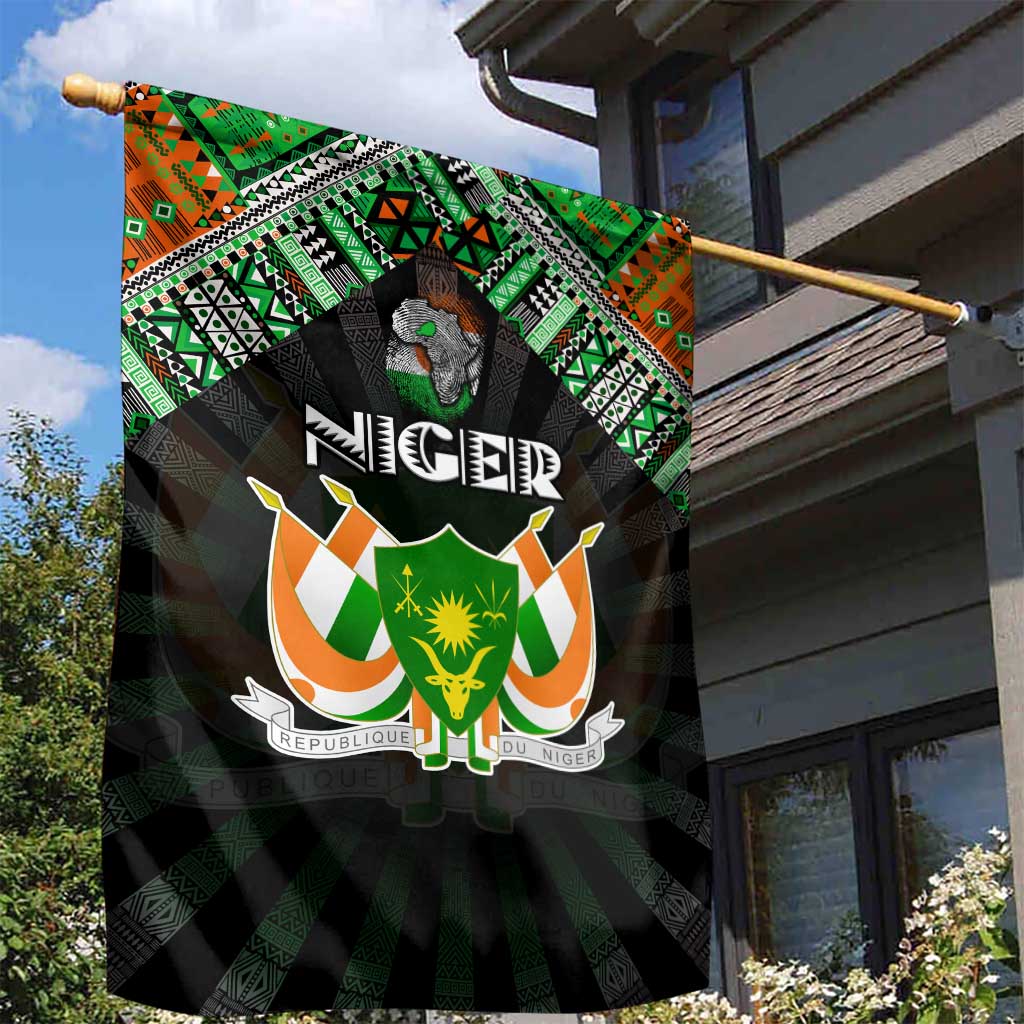 Niger Roots Garden Flag African Map in Fingerprint and Tribal Colors
