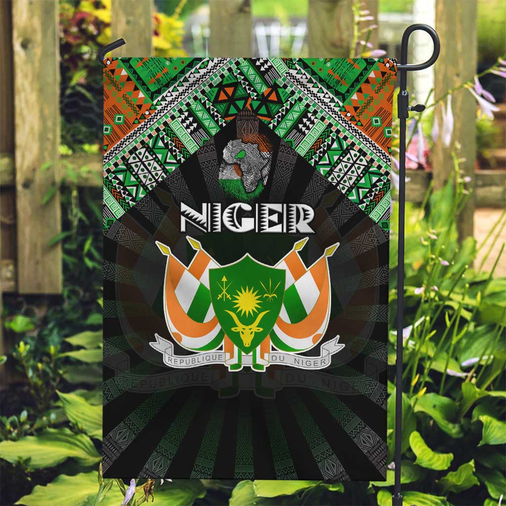 Niger Roots Garden Flag African Map in Fingerprint and Tribal Colors