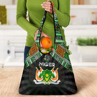 Niger Roots Grocery Bag African Map in Fingerprint and Tribal Colors