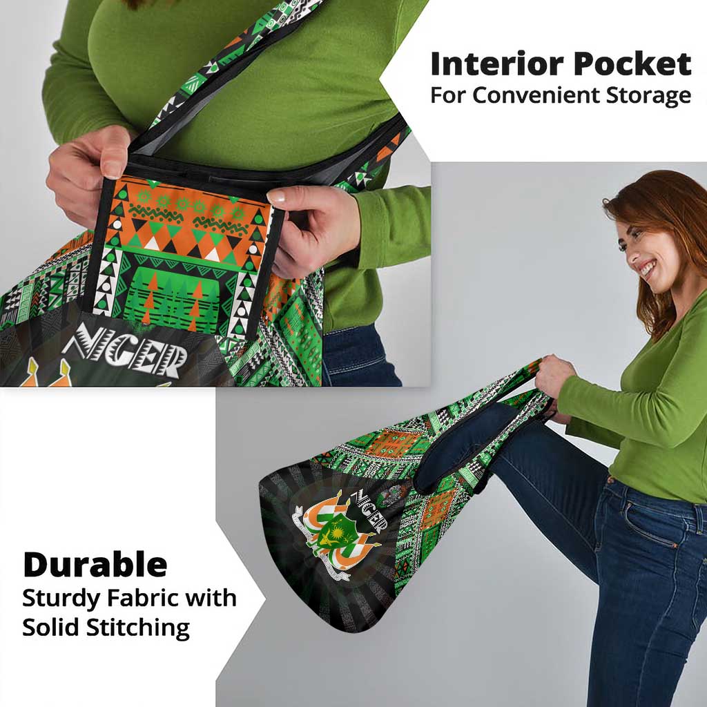 Niger Roots Grocery Bag African Map in Fingerprint and Tribal Colors