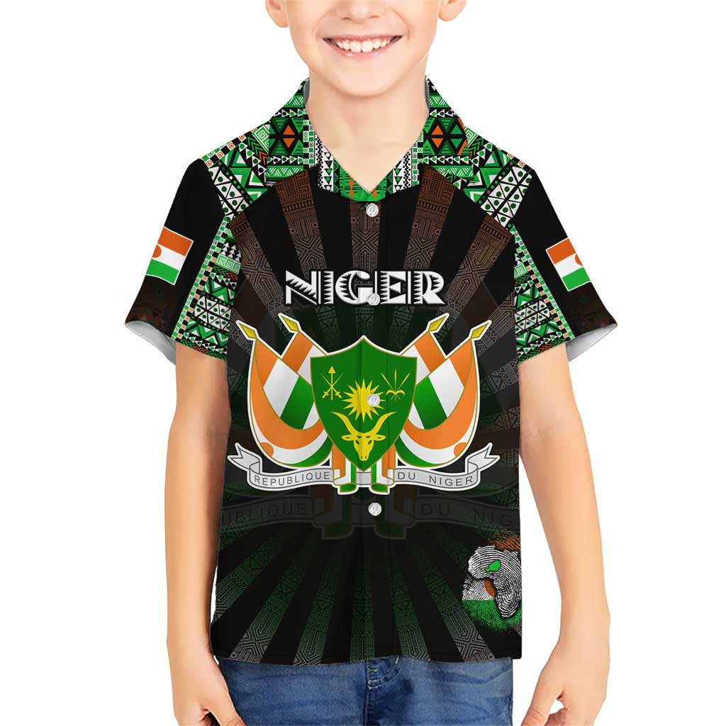 Personalized Niger Roots Hawaiian Shirt African Map in Fingerprint and Tribal Colors