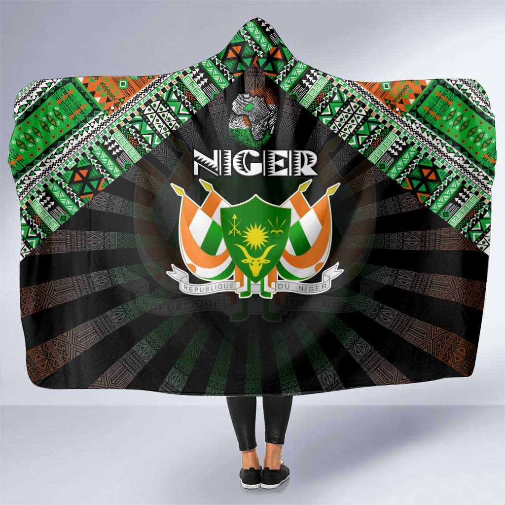 Niger Roots Hooded Blanket African Map in Fingerprint and Tribal Colors