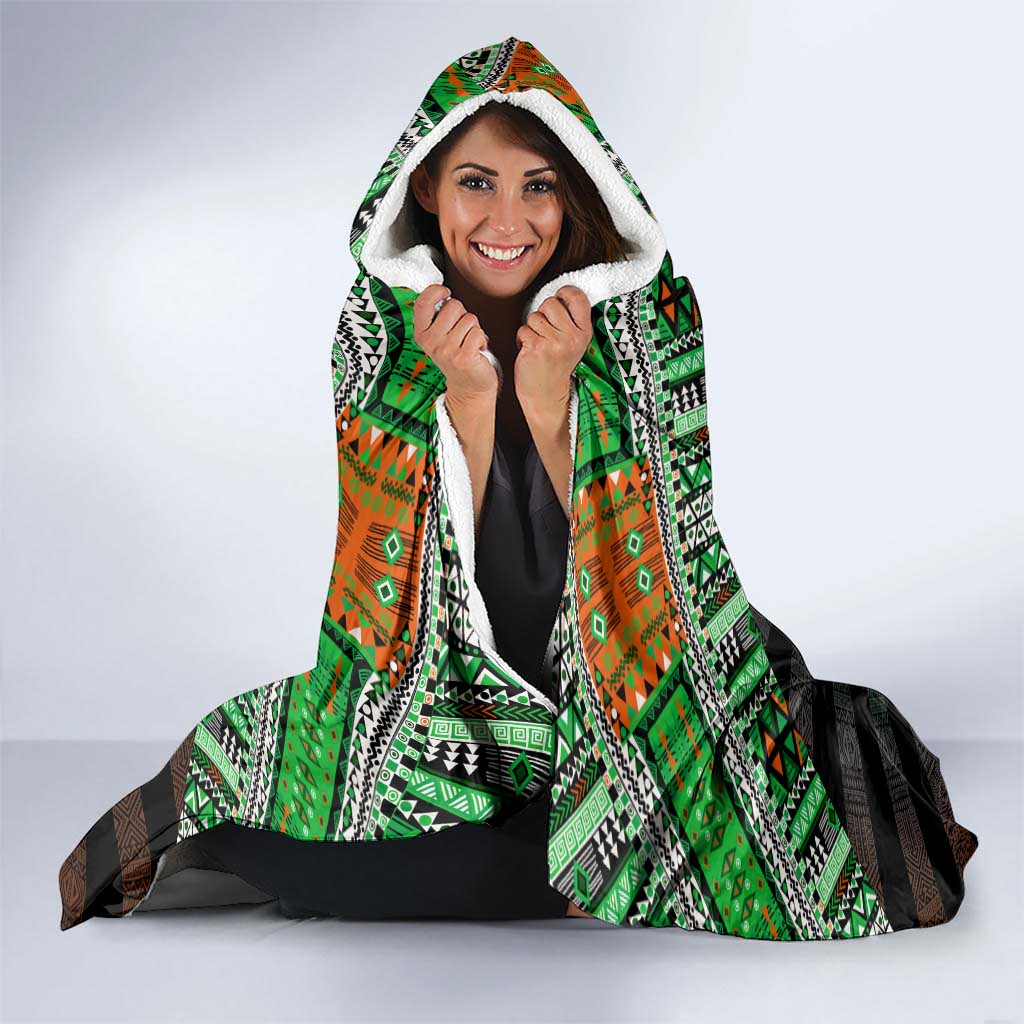 Niger Roots Hooded Blanket African Map in Fingerprint and Tribal Colors