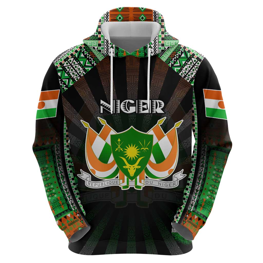 Personalized Niger Roots Hoodie African Map in Fingerprint and Tribal Colors