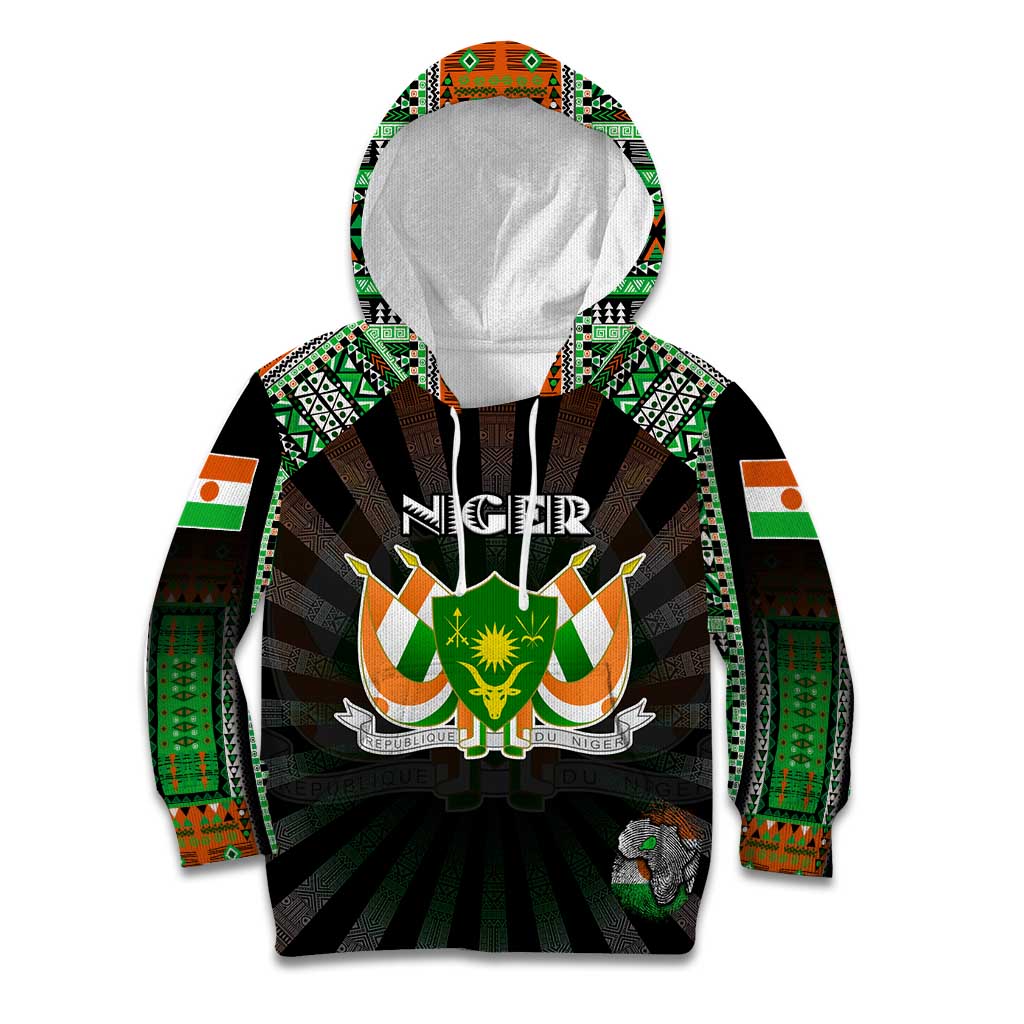 Personalized Niger Roots Kid Hoodie African Map in Fingerprint and Tribal Colors