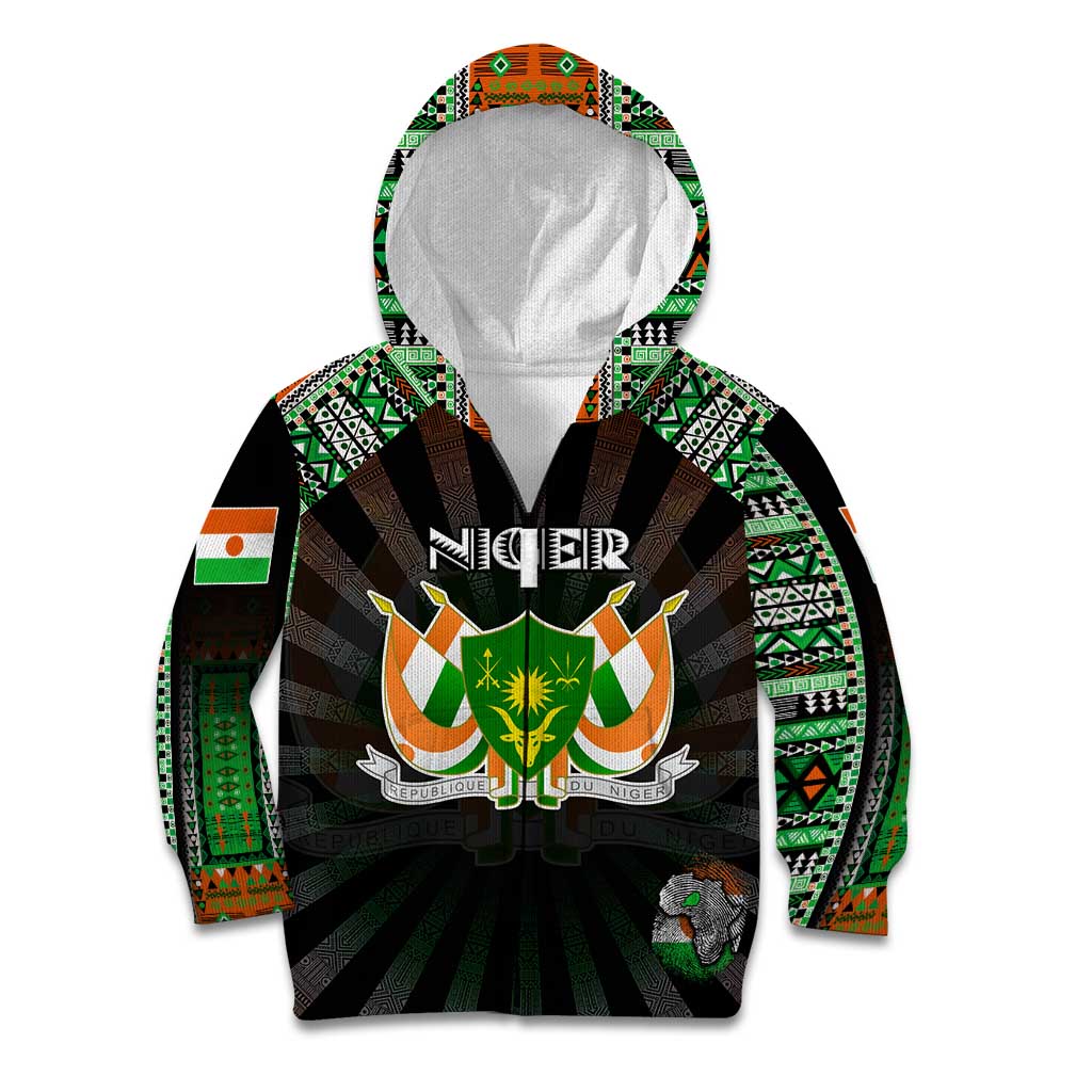 Personalized Niger Roots Kid Hoodie African Map in Fingerprint and Tribal Colors