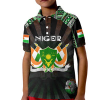 Personalized Niger Roots Kid Polo Shirt African Map in Fingerprint and Tribal Colors