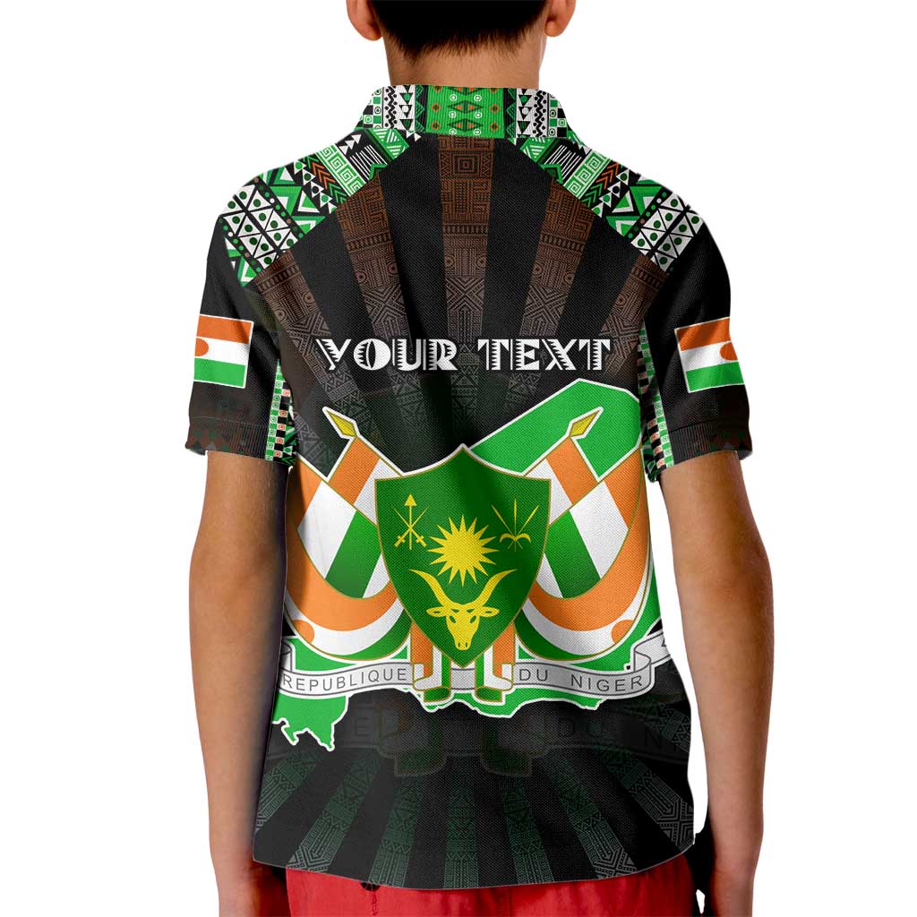 Personalized Niger Roots Kid Polo Shirt African Map in Fingerprint and Tribal Colors