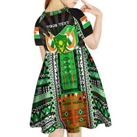 Personalized Niger Roots Kid Short Sleeve Dress African Map in Fingerprint and Tribal Colors