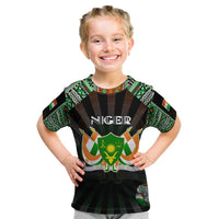 Personalized Niger Roots Kid T Shirt African Map in Fingerprint and Tribal Colors