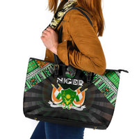 Niger Roots Leather Tote Bag African Map in Fingerprint and Tribal Colors
