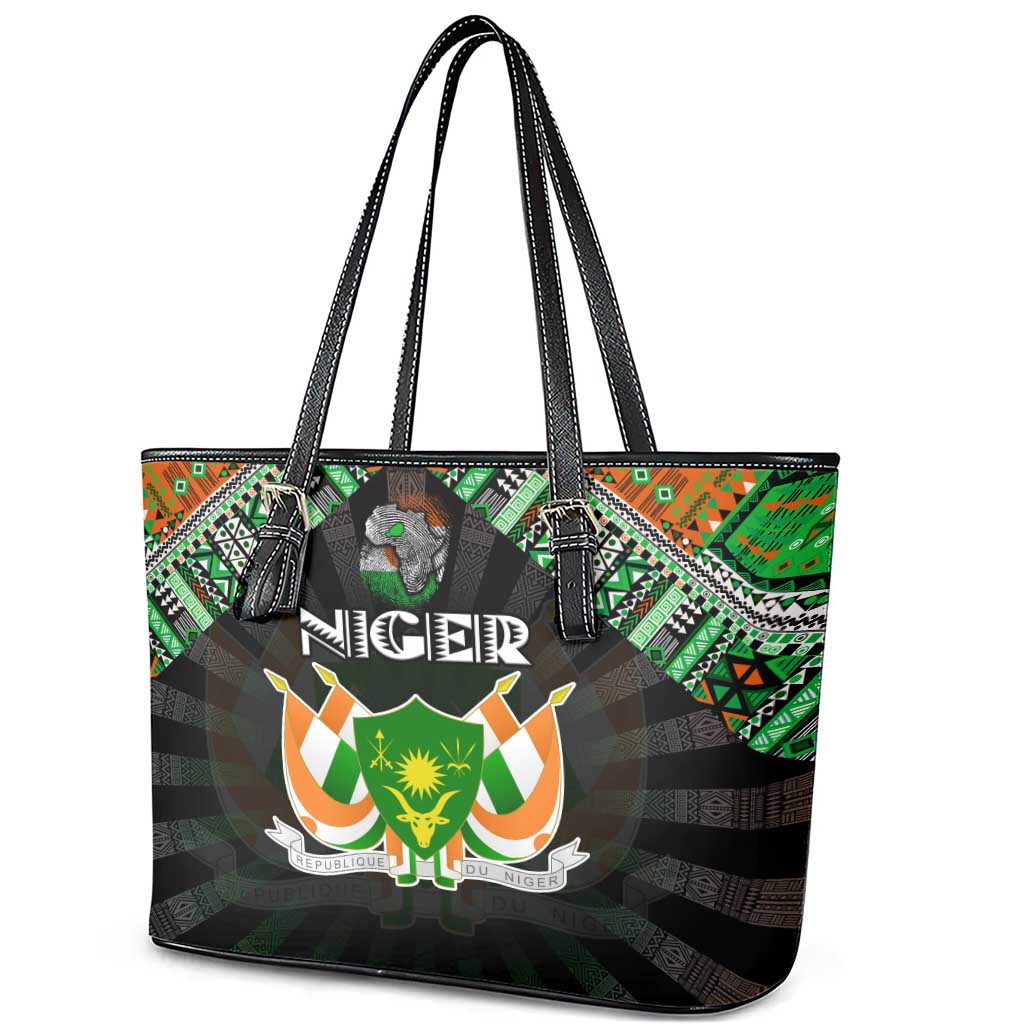Niger Roots Leather Tote Bag African Map in Fingerprint and Tribal Colors