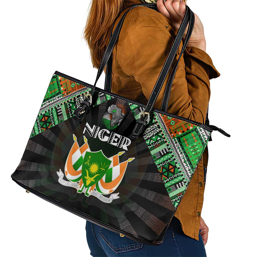 Niger Roots Leather Tote Bag African Map in Fingerprint and Tribal Colors
