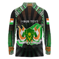 Personalized Niger Roots Long Sleeve Polo Shirt African Map in Fingerprint and Tribal Colors