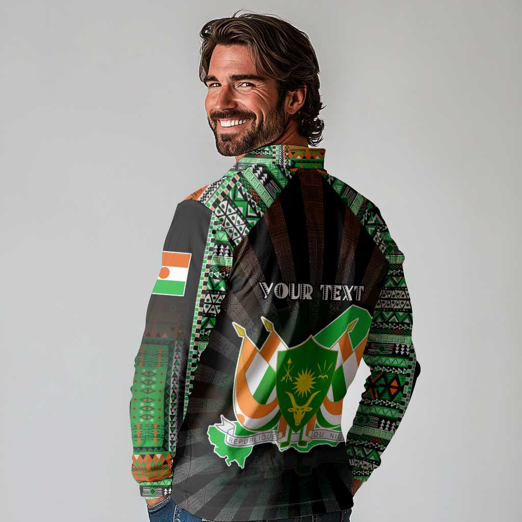 Personalized Niger Roots Long Sleeve Polo Shirt African Map in Fingerprint and Tribal Colors