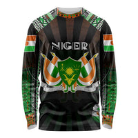 Personalized Niger Roots Long Sleeve Shirt African Map in Fingerprint and Tribal Colors