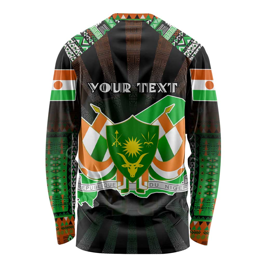 Personalized Niger Roots Long Sleeve Shirt African Map in Fingerprint and Tribal Colors