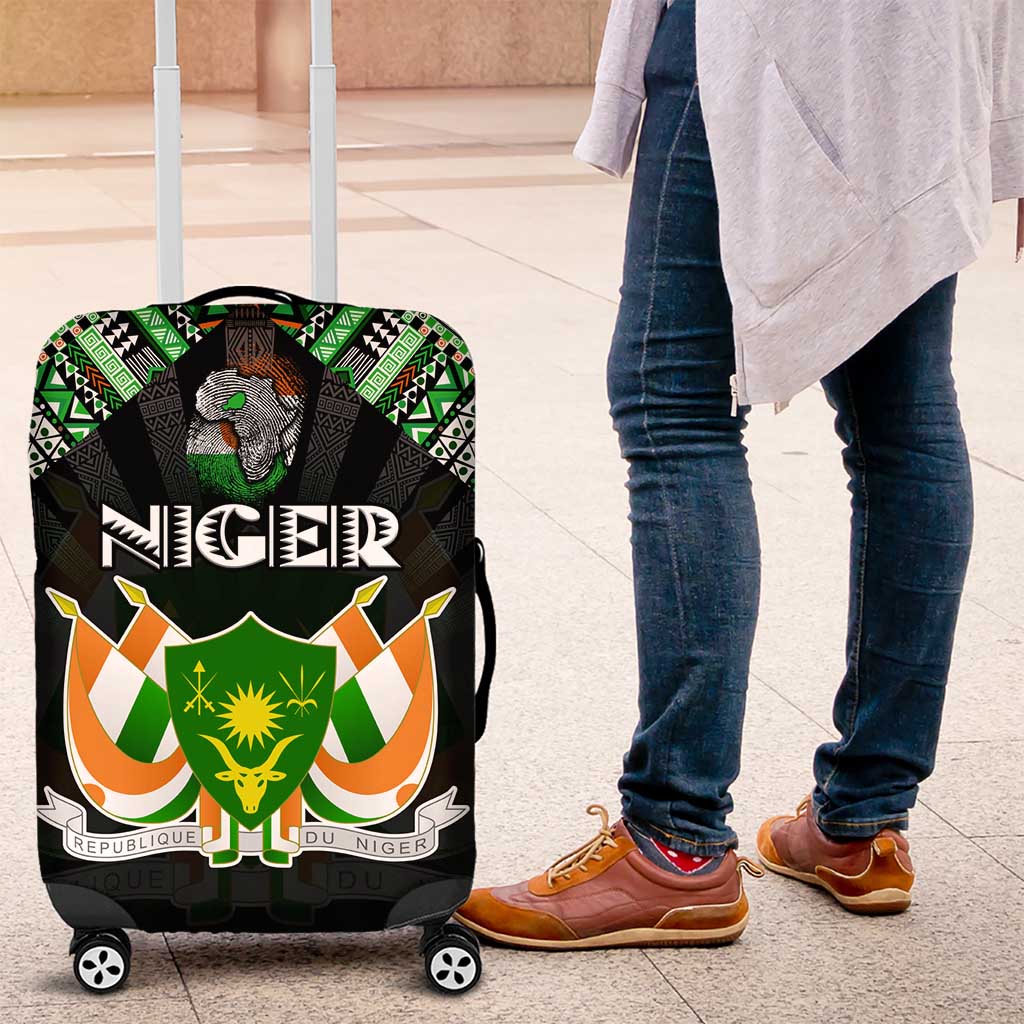 Niger Roots Luggage Cover African Map in Fingerprint and Tribal Colors