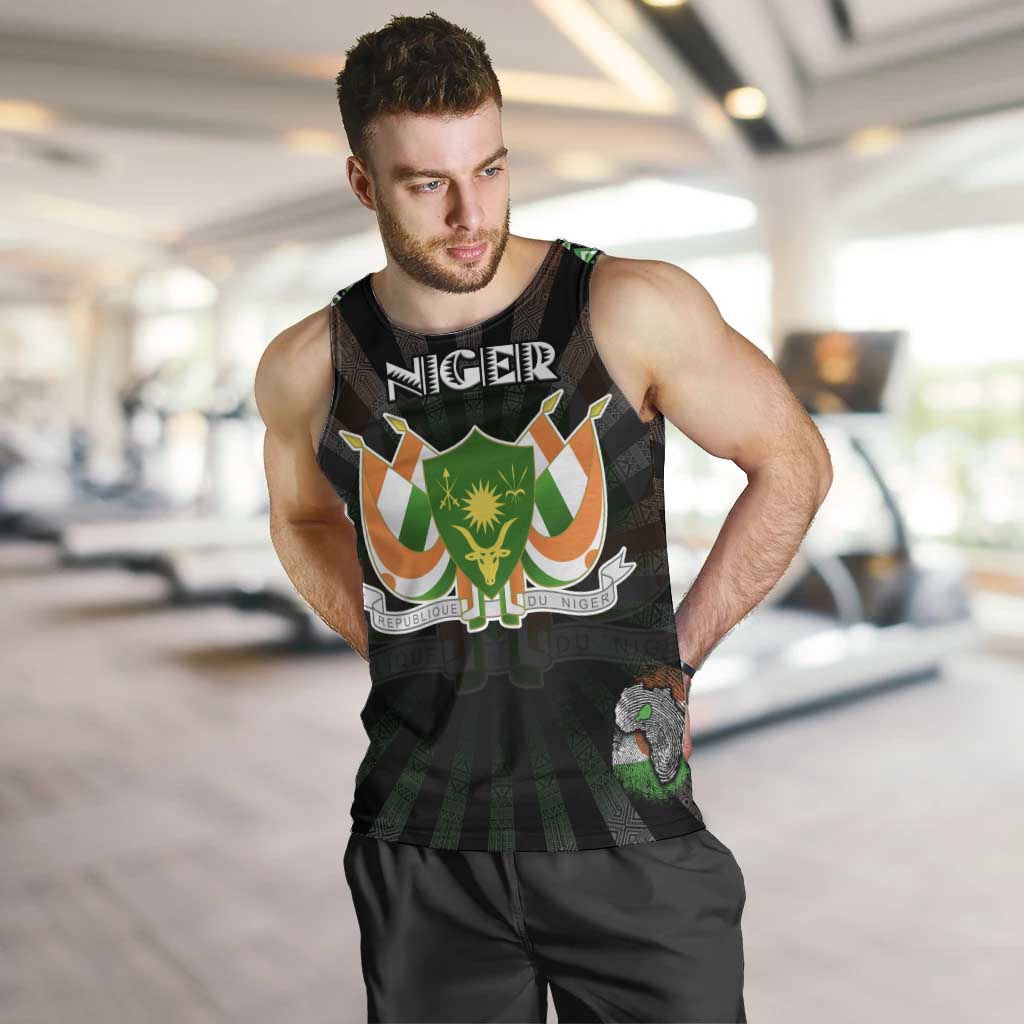 Personalized Niger Roots Men Tank Top African Map in Fingerprint and Tribal Colors