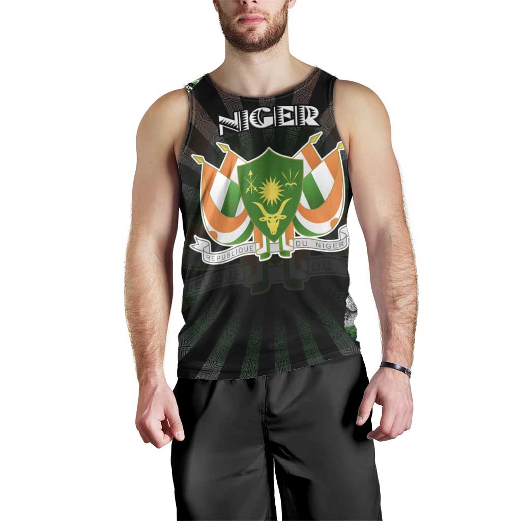 Personalized Niger Roots Men Tank Top African Map in Fingerprint and Tribal Colors