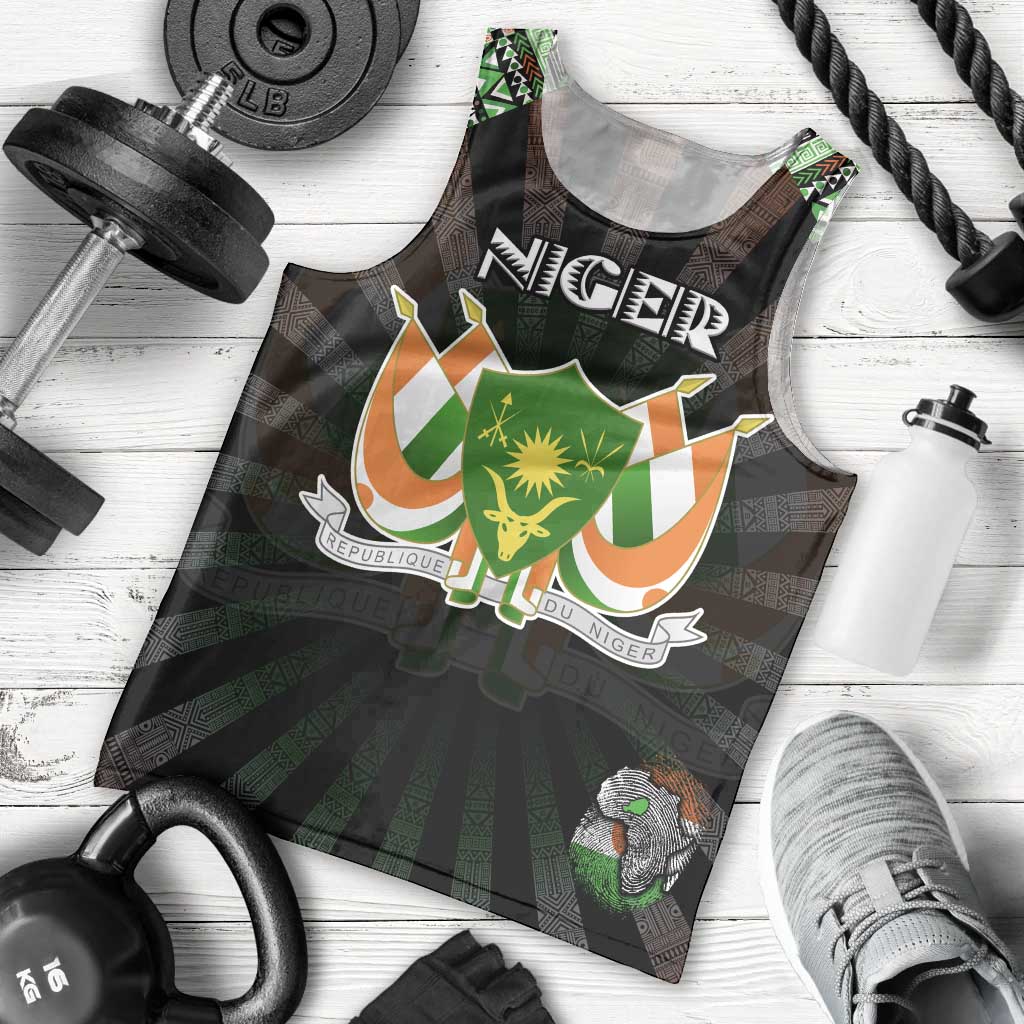 Personalized Niger Roots Men Tank Top African Map in Fingerprint and Tribal Colors