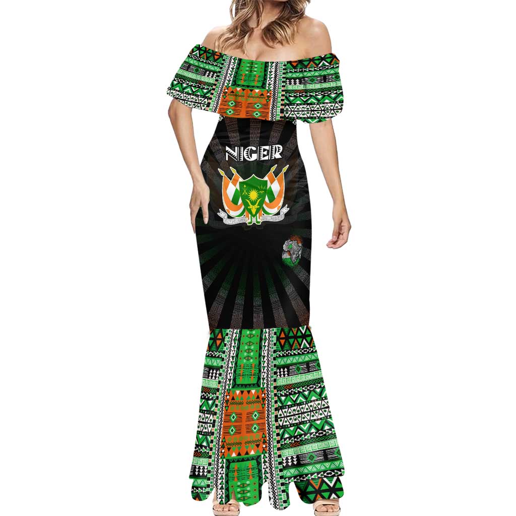 Personalized Niger Roots Mermaid Dress African Map in Fingerprint and Tribal Colors