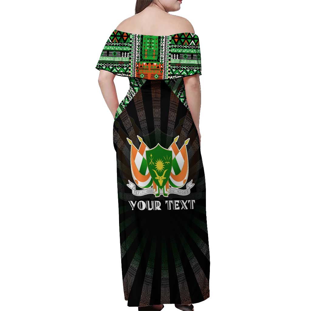 Personalized Niger Roots Off Shoulder Maxi Dress African Map in Fingerprint and Tribal Colors