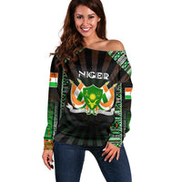 Personalized Niger Roots Off Shoulder Sweater African Map in Fingerprint and Tribal Colors