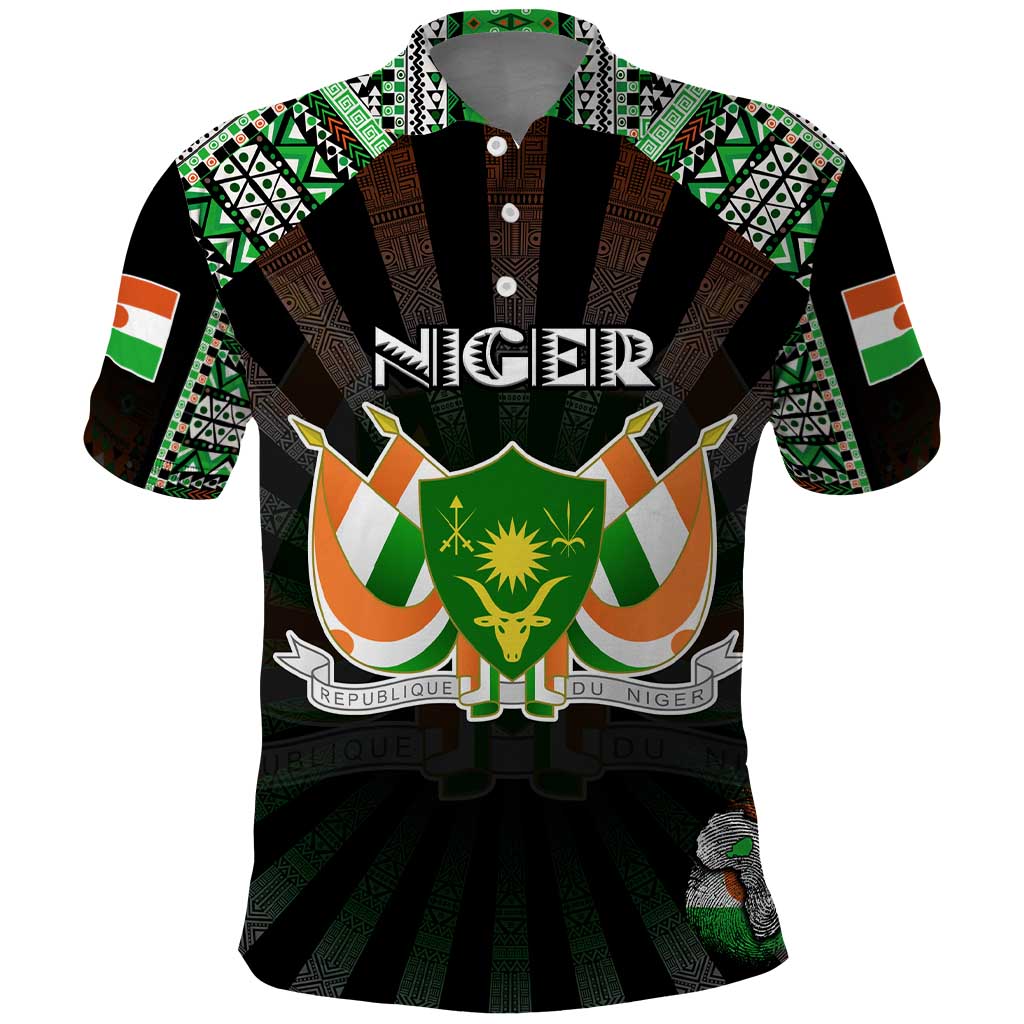Personalized Niger Roots Polo Shirt African Map in Fingerprint and Tribal Colors