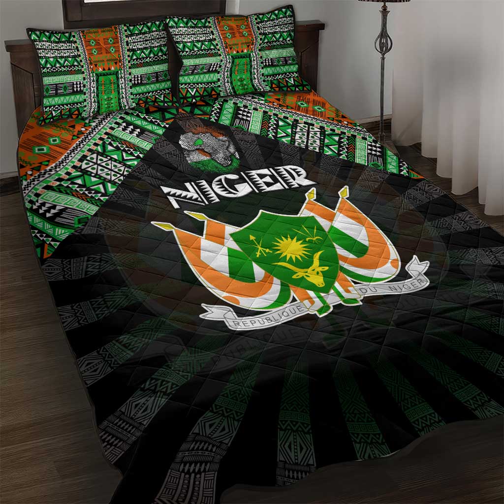 Niger Roots Quilt Bed Set African Map in Fingerprint and Tribal Colors