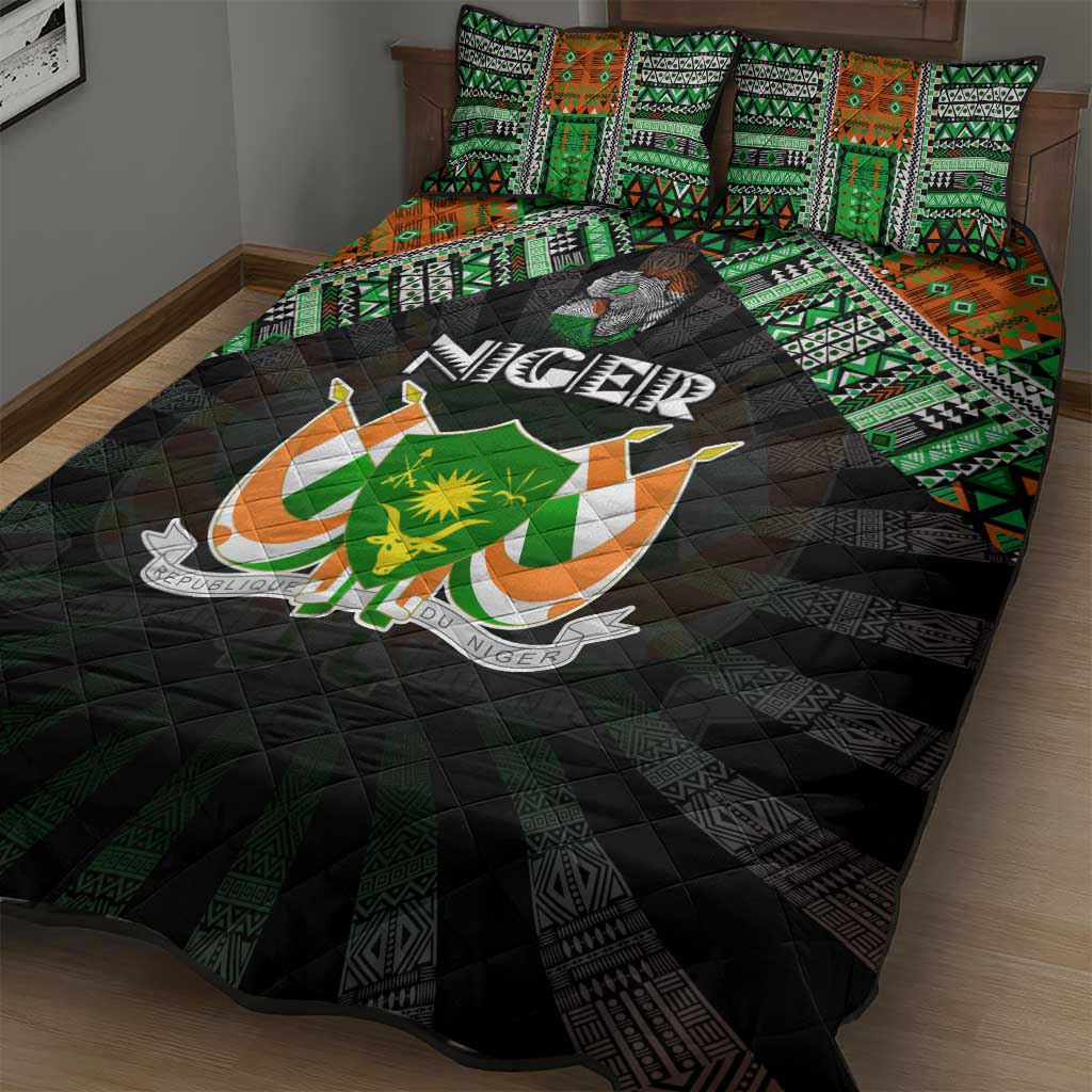 Niger Roots Quilt Bed Set African Map in Fingerprint and Tribal Colors