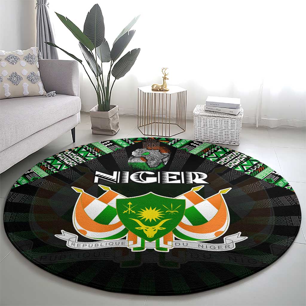 Niger Roots Round Carpet African Map in Fingerprint and Tribal Colors
