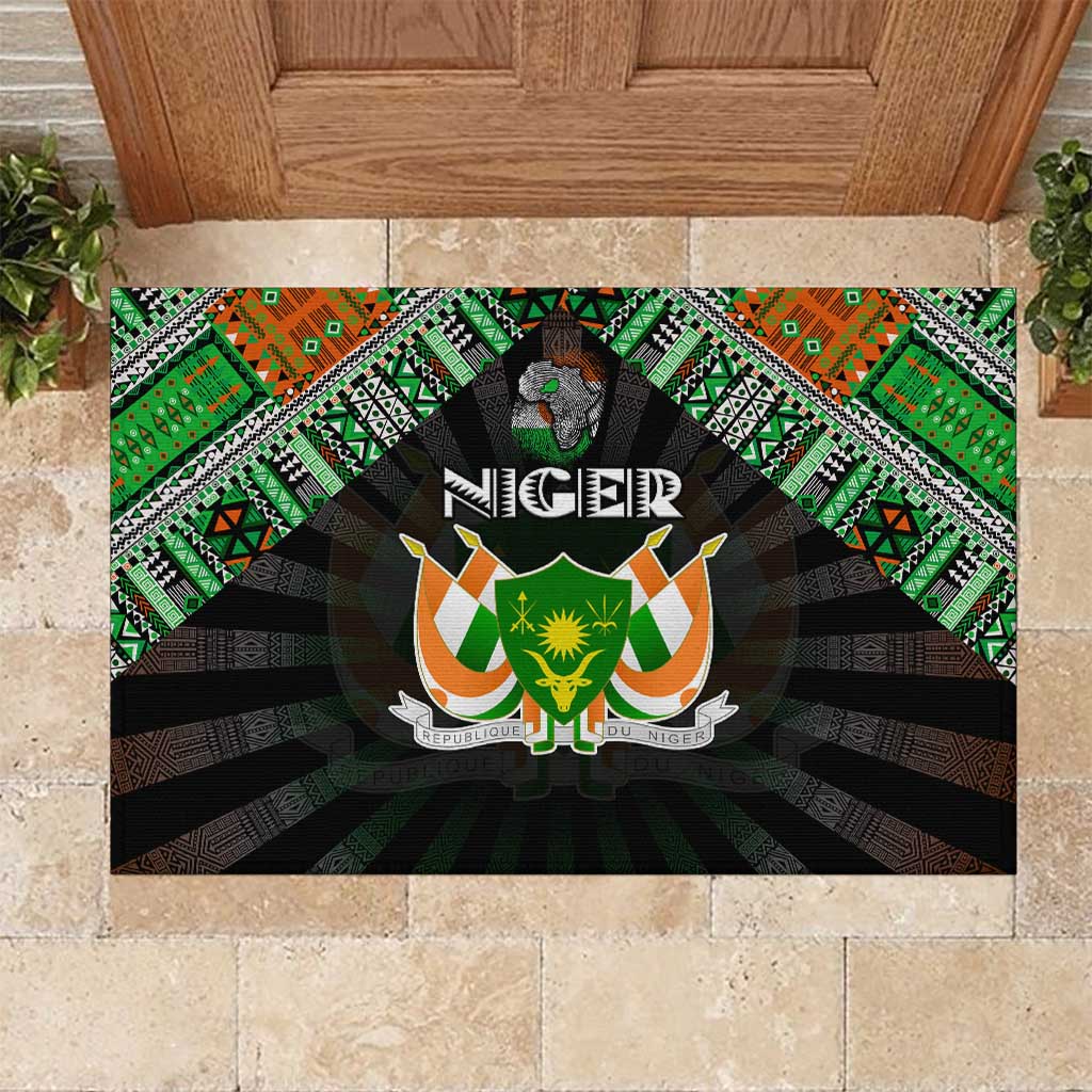 Niger Roots Rubber Doormat African Map in Fingerprint and Tribal Colors