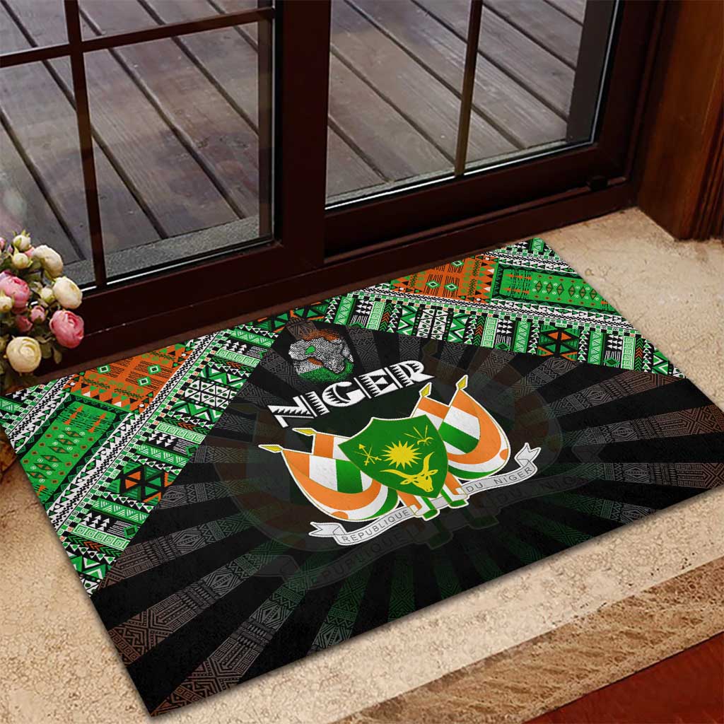 Niger Roots Rubber Doormat African Map in Fingerprint and Tribal Colors