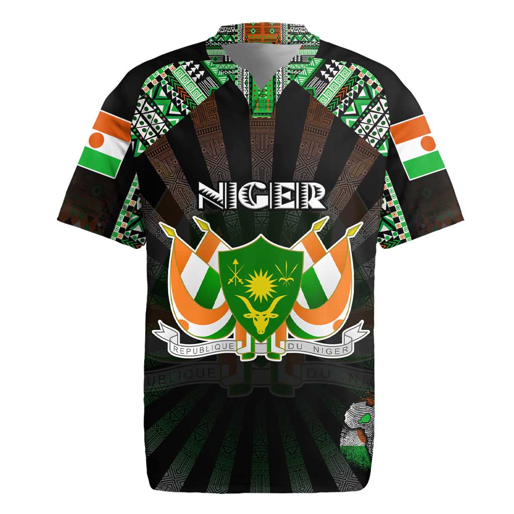 Personalized Niger Roots Rugby Jersey African Map in Fingerprint and Tribal Colors