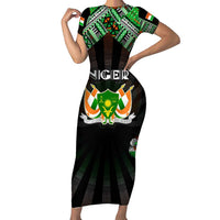 Personalized Niger Roots Short Sleeve Bodycon Dress African Map in Fingerprint and Tribal Colors