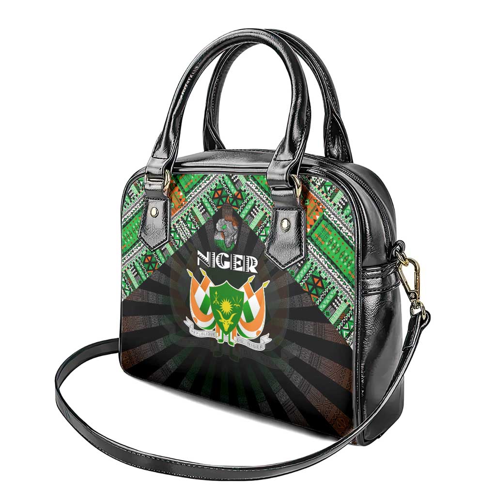Niger Roots Shoulder Handbag African Map in Fingerprint and Tribal Colors