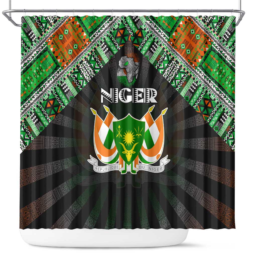 Niger Roots Shower Curtain African Map in Fingerprint and Tribal Colors