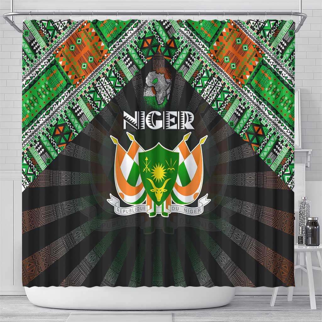 Niger Roots Shower Curtain African Map in Fingerprint and Tribal Colors