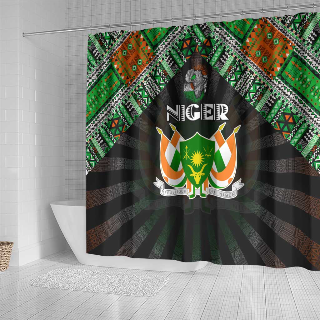 Niger Roots Shower Curtain African Map in Fingerprint and Tribal Colors