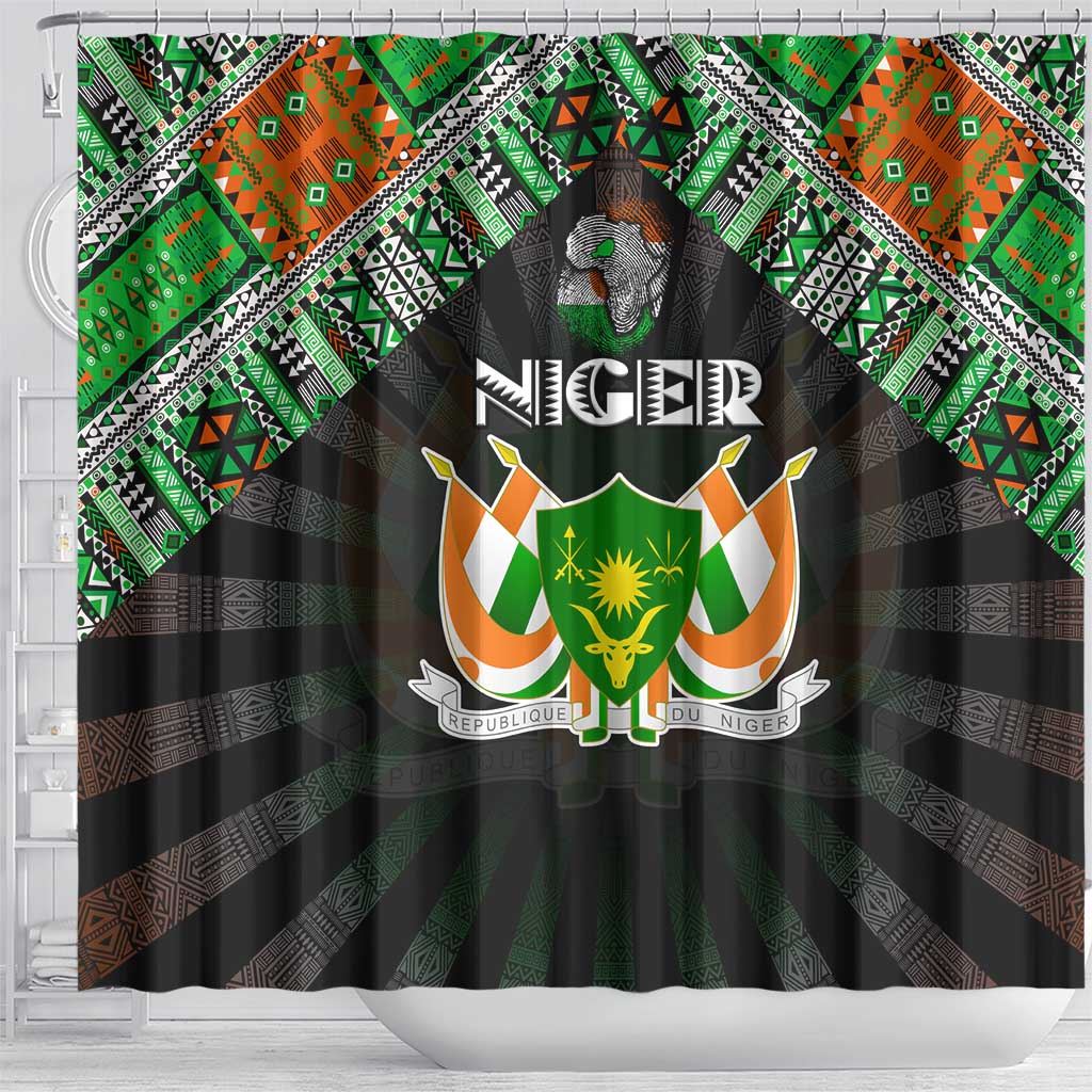 Niger Roots Shower Curtain African Map in Fingerprint and Tribal Colors