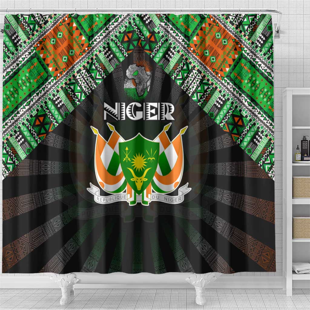 Niger Roots Shower Curtain African Map in Fingerprint and Tribal Colors