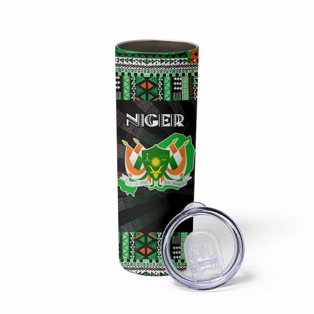 Niger Roots Skinny Tumbler African Map in Fingerprint and Tribal Colors