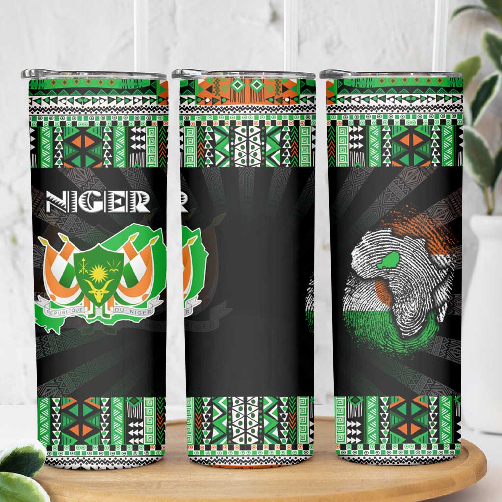Niger Roots Skinny Tumbler African Map in Fingerprint and Tribal Colors